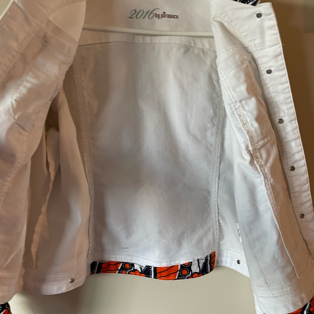 Handcrafted Jean Jacket With African Wax Fabric Panels - Picture 6 of 15